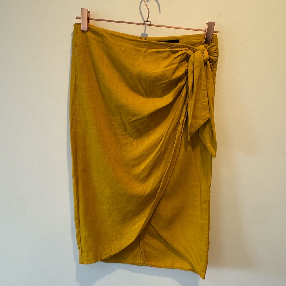 Zara Linen Style Mustard Wrap Skirt Size S